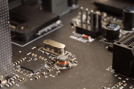 Computer motherboard with a view of parts and componentsの写真素材