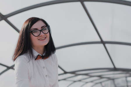 Modern business, female businesswoman working outdoors over a new ideaの写真素材