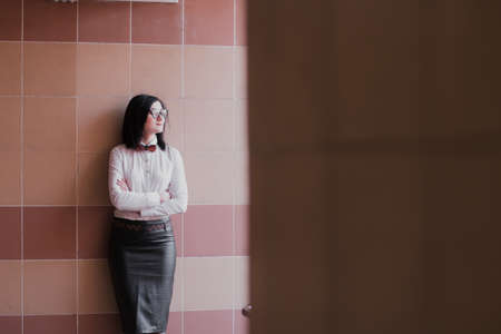Modern business, female businessman is working in an underground passage over a new ideaの写真素材