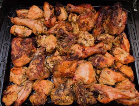 Fried chicken sliced on a large pork.
