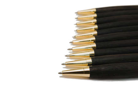 Ballpoint pen made of wood and metal on a white backgroundの写真素材