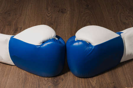 Boxers professional outfit on a wooden backgroundの写真素材