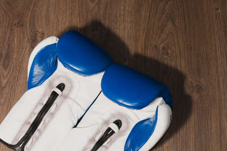 Boxers professional outfit on a wooden backgroundの写真素材