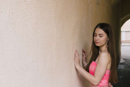 Portrait of a beautiful young girl on a clear sunny day.の写真素材