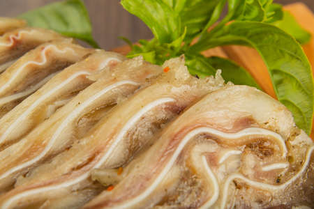 Home-made meat loaf on a wooden surfaceの写真素材