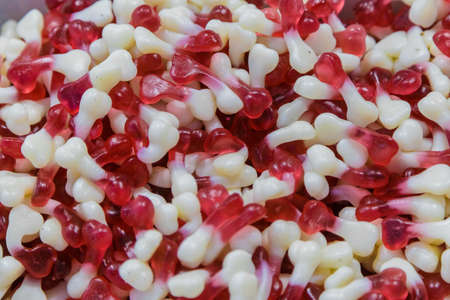 Jelly sweets in large quantities on the counter