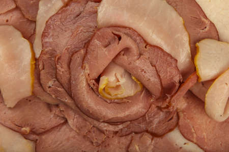 Sausage cuts of different varieties on a plateの写真素材