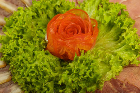 Sausage cuts of different varieties on a plateの写真素材
