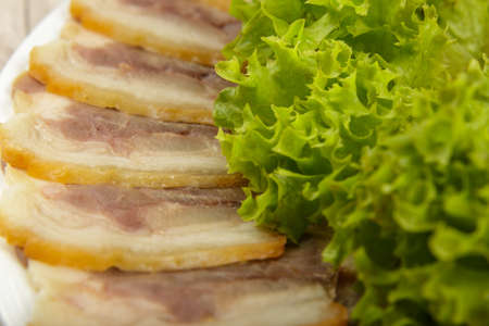 Sausage cuts of different varieties on a plateの写真素材
