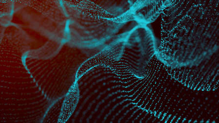 Digital particles floating wave form in the abyss abstract cyber technology de-focus background