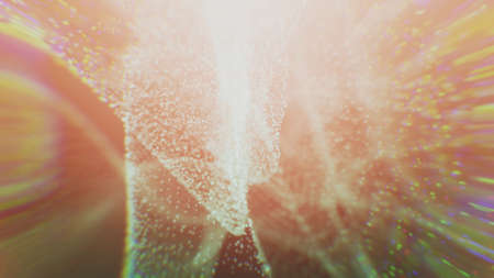 Digital particles floating wave form in the abyss abstract cyber technology de-focus backgroundの写真素材