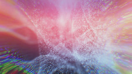 Digital particles floating wave form in the abyss abstract cyber technology de-focus background