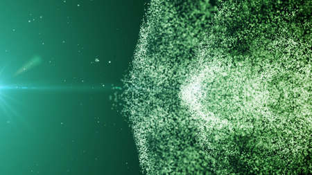 Digital particles floating wave form in the abyss abstract cyber technology de-focus backgroundの写真素材