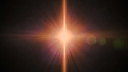 Real Lens Flare Shot in Studio over Black Background. Easy to add as Overlay or Screen Filter Photosの写真素材