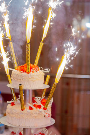 Beautiful wedding cake at a wedding partyの写真素材
