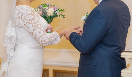 Beautiful newlyweds at the solemn registration of marriage.
