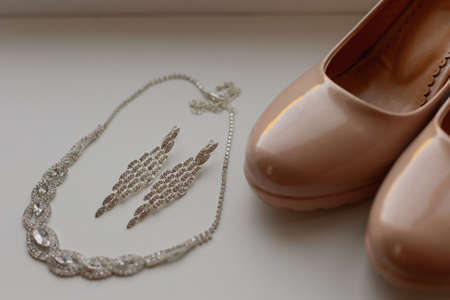 Beautiful wedding accessories of the bride. Happy wedding dayの写真素材