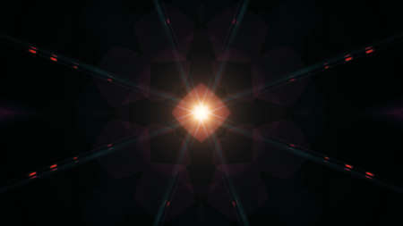 Beautiful lens flare with rays on a black background.