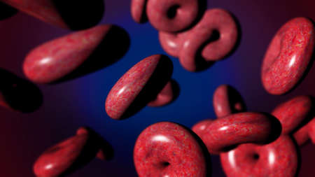 Large blood cells infected with a virus in the human body.の写真素材