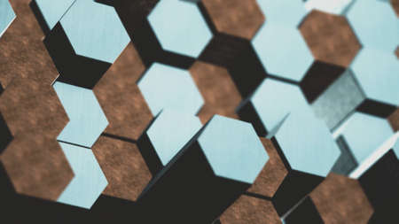 Background of hexagons illuminated by colored light.の写真素材
