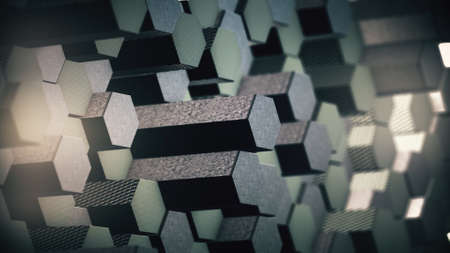 Background of hexagons illuminated by colored light.