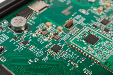Electronic board close-up, modern electronic circuitsの写真素材