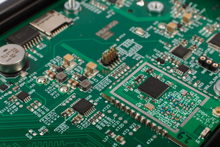 Electronic board close-up, modern electronic circuitsの写真素材