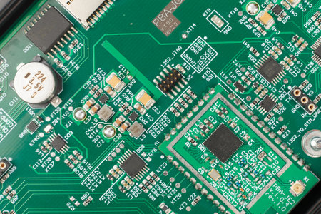 Electronic board close-up, modern electronic circuitsの写真素材