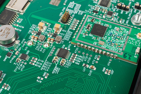 Electronic board close-up, modern electronic circuitsの写真素材