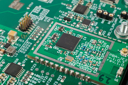 Electronic board close-up, modern electronic circuitsの写真素材