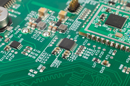 Electronic board close-up, modern electronic circuitsの写真素材