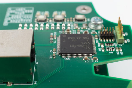 Electronic board close-up, modern electronic circuitsの写真素材