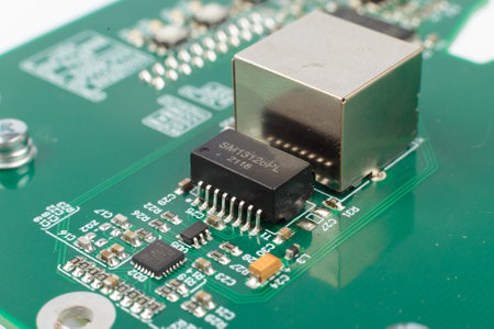 Electronic board close-up, modern electronic circuitsの写真素材