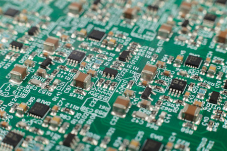 Electronic board close-up, modern electronic circuitsの写真素材