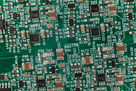 Electronic board close-up, modern electronic circuits