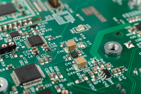 Electronic board close-up, modern electronic circuitsの写真素材