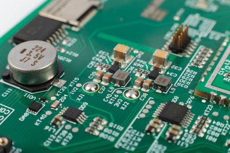 Electronic board close-up, modern electronic circuitsの写真素材