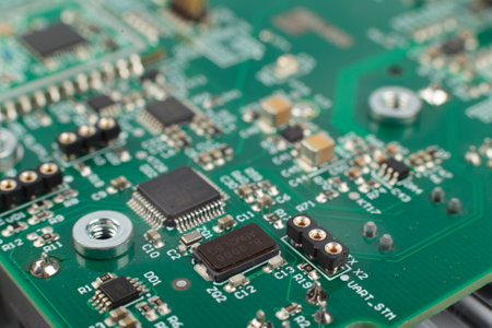 Electronic board close-up, modern electronic circuitsの写真素材