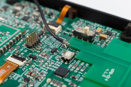 Electronic board close-up, modern electronic circuitsの写真素材