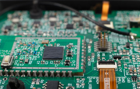 Electronic board close-up, modern electronic circuitsの写真素材