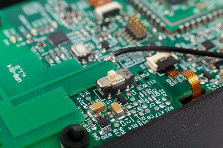 Electronic board close-up, modern electronic circuitsの写真素材