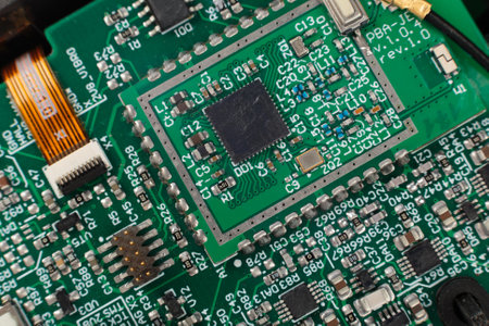 Electronic board close-up, modern electronic circuitsの写真素材