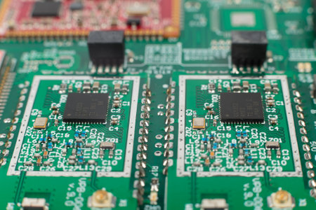 Electronic board close-up, modern electronic circuitsの写真素材