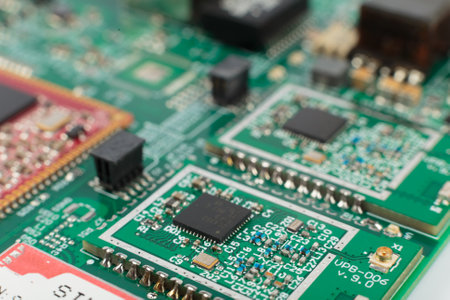 Electronic board close-up, modern electronic circuitsの写真素材
