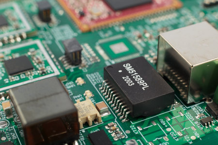 Electronic board close-up, modern electronic circuitsの写真素材