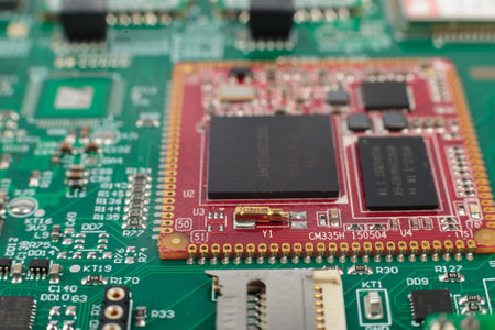 Electronic board close-up, modern electronic circuitsの写真素材