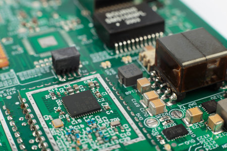 Electronic board close-up, modern electronic circuitsの写真素材