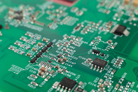 Electronic board close-up, modern electronic circuitsの写真素材