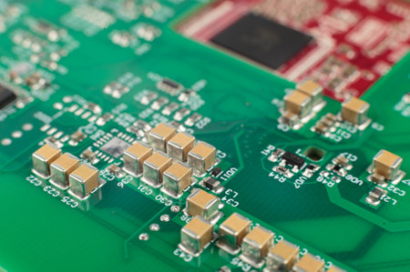 Electronic board close-up, modern electronic circuitsの写真素材