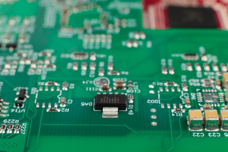 Electronic board close-up, modern electronic circuitsの写真素材